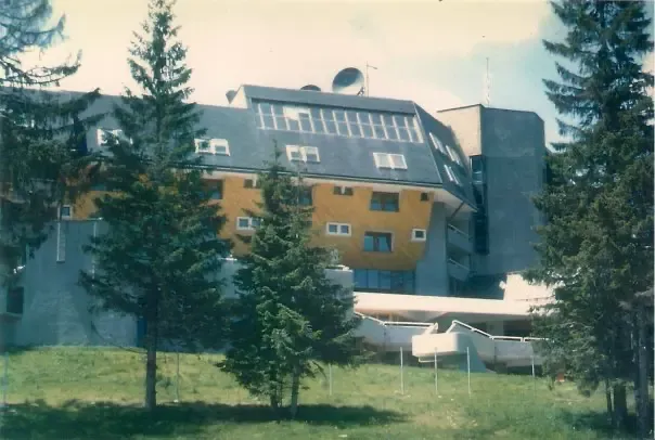 The modernist facade of Hotel Igman during the 1984 Winter Olympics