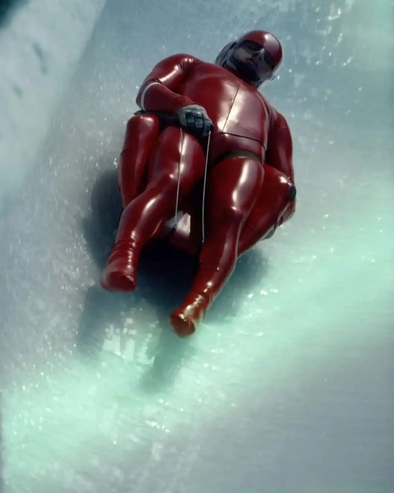 A luge athlete navigates the Trebević track during the 1984 Winter Olympics