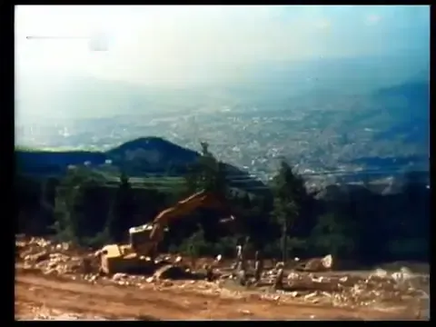 Construction of the Trebević bobsled track overlooking Sarajevo, 1981