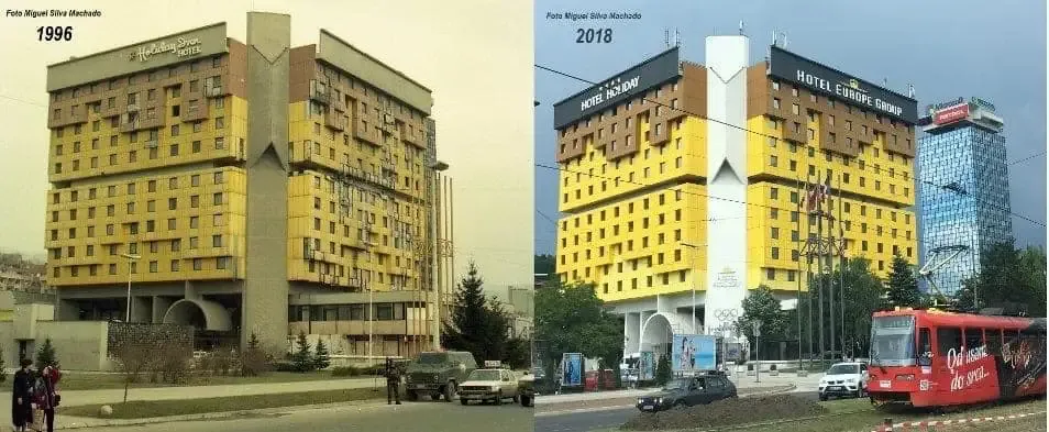 The Hotel Holiday Inn in 1996 and its 2018 restoration