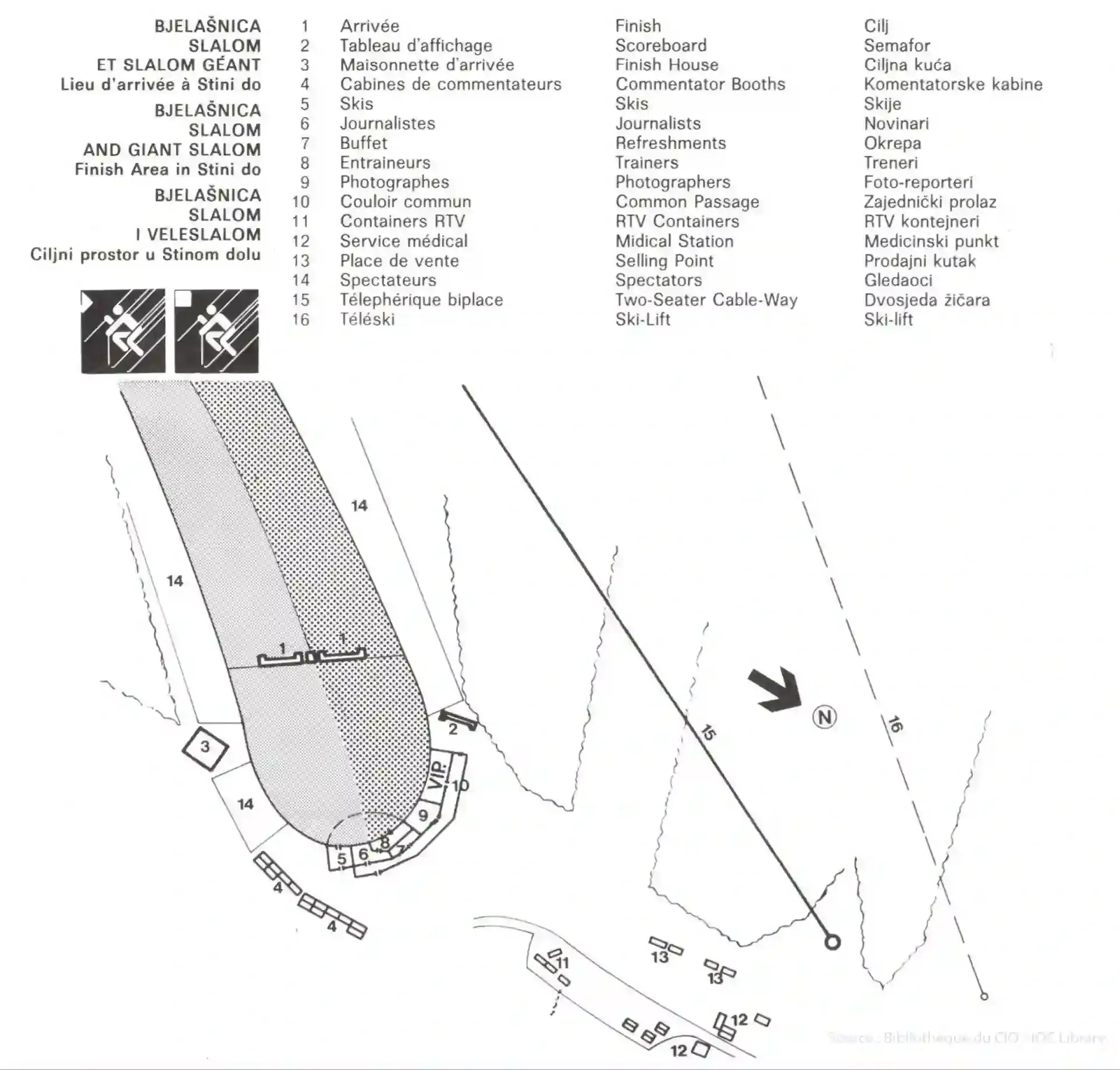 Technical layout of the Bjelašnica Olympic finish area in Stini do, 1984