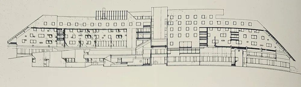 Architectural elevation sketch of the Hotel Igman, 1984