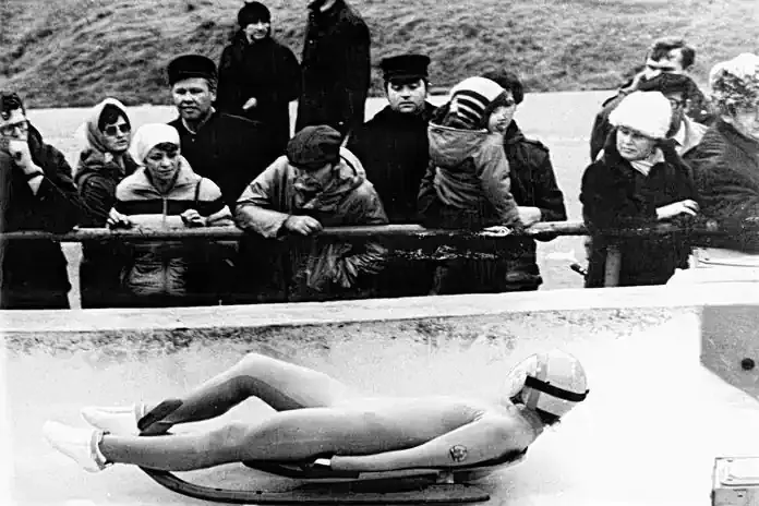 A luge competitor at the Trebević Olympic track in 1984