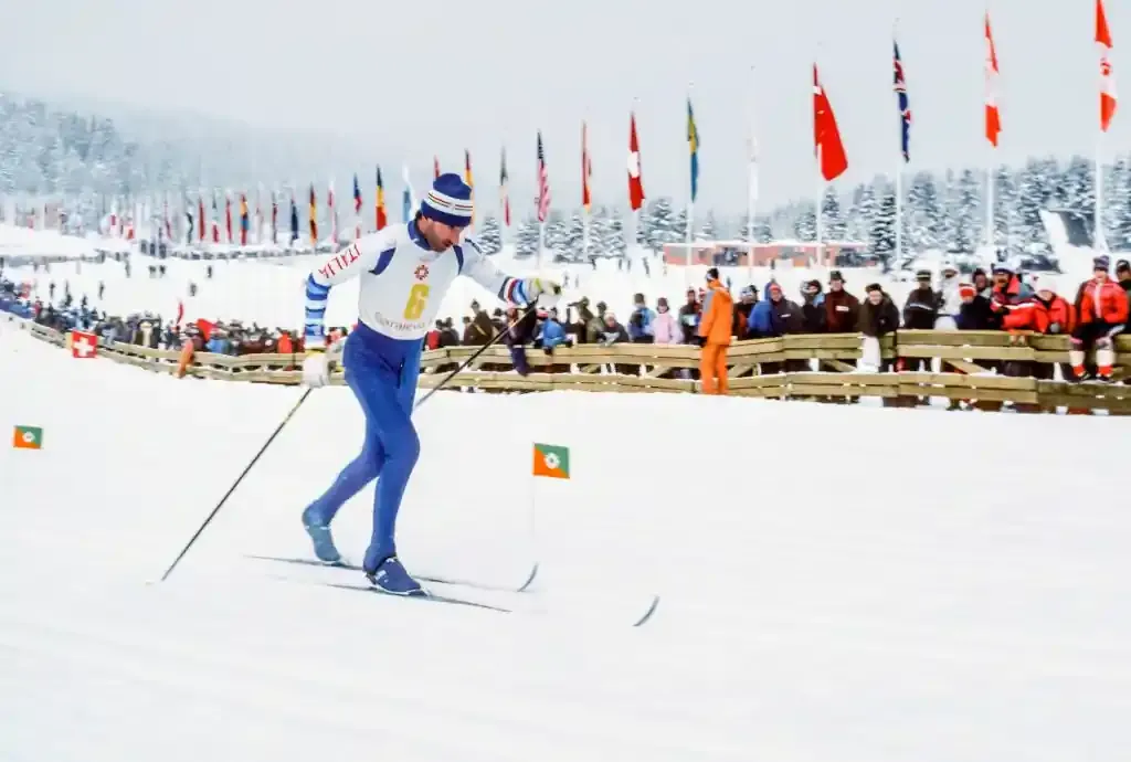 An Italian cross-country skier on the Veliko Polje course, 1984