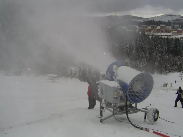 A snow cannon operates on the slopes of Bjelašnica in 2009
