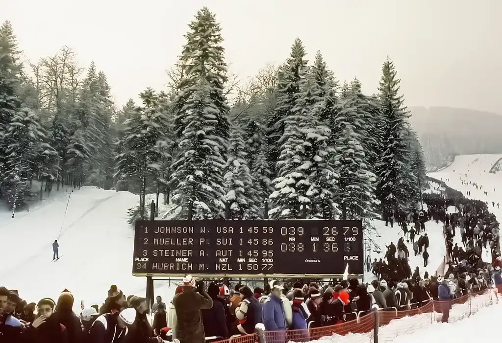 Bill Johnson tops the Olympic downhill leaderboard at Bjelašnica, 1984
