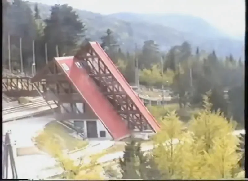 The start house of the Trebević bobsled track in 1989