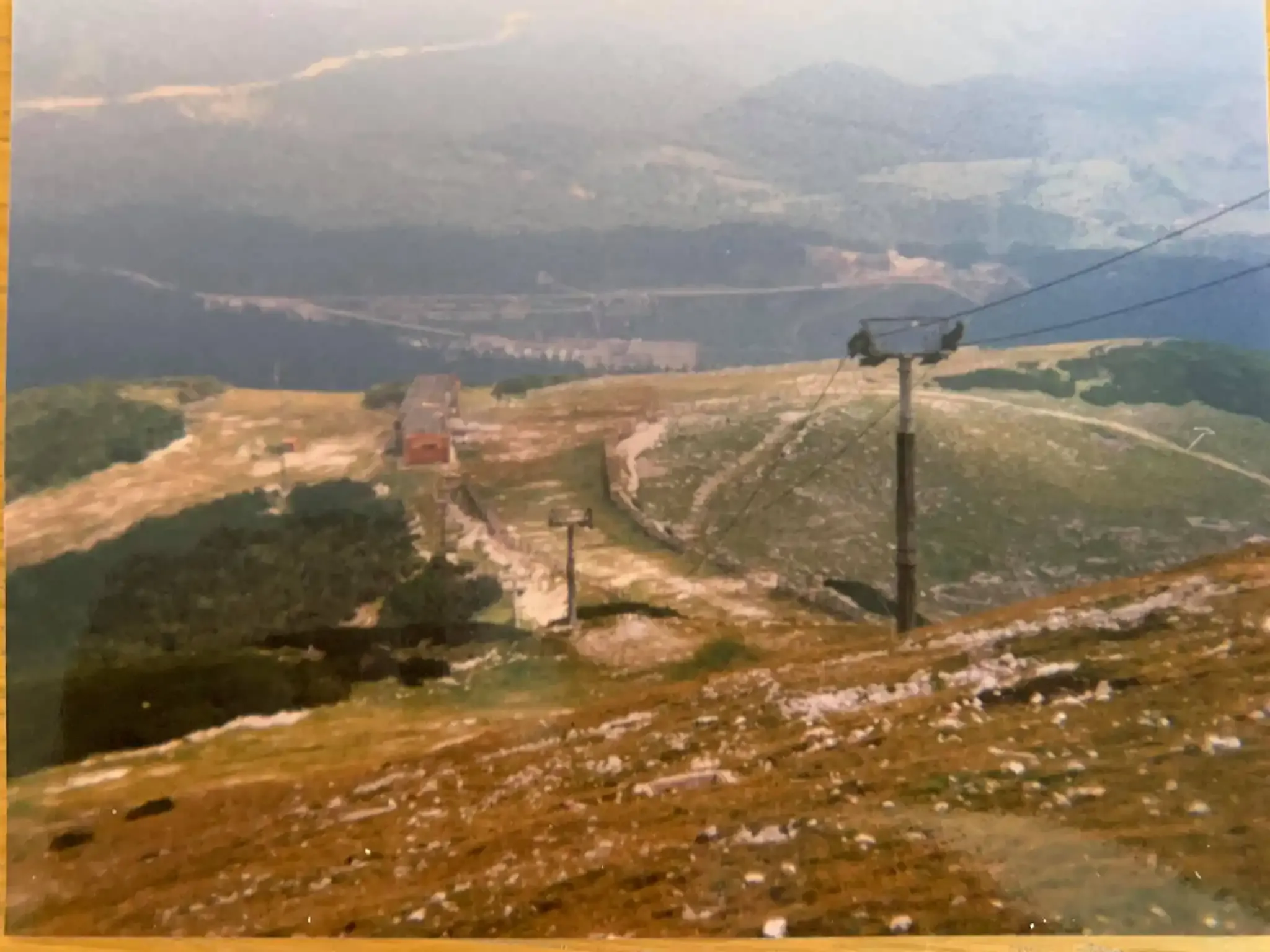 The Bjelašnica three-seater chairlift middle station and mountain slopes in 1995