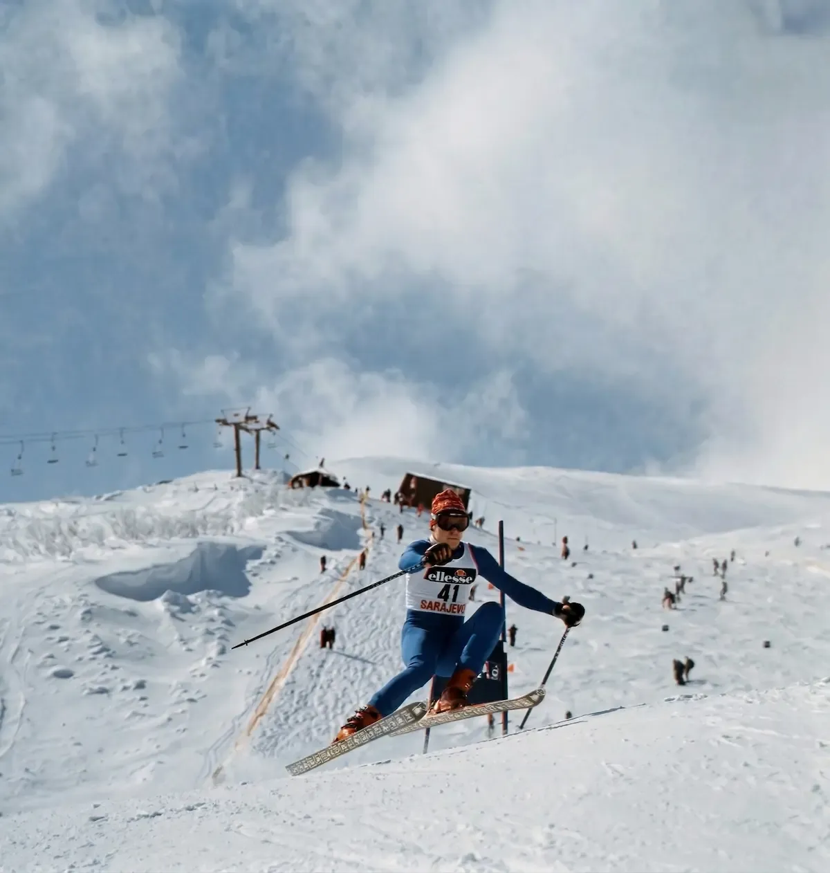 A skier takes flight during a 1984 race at Bjelašnica