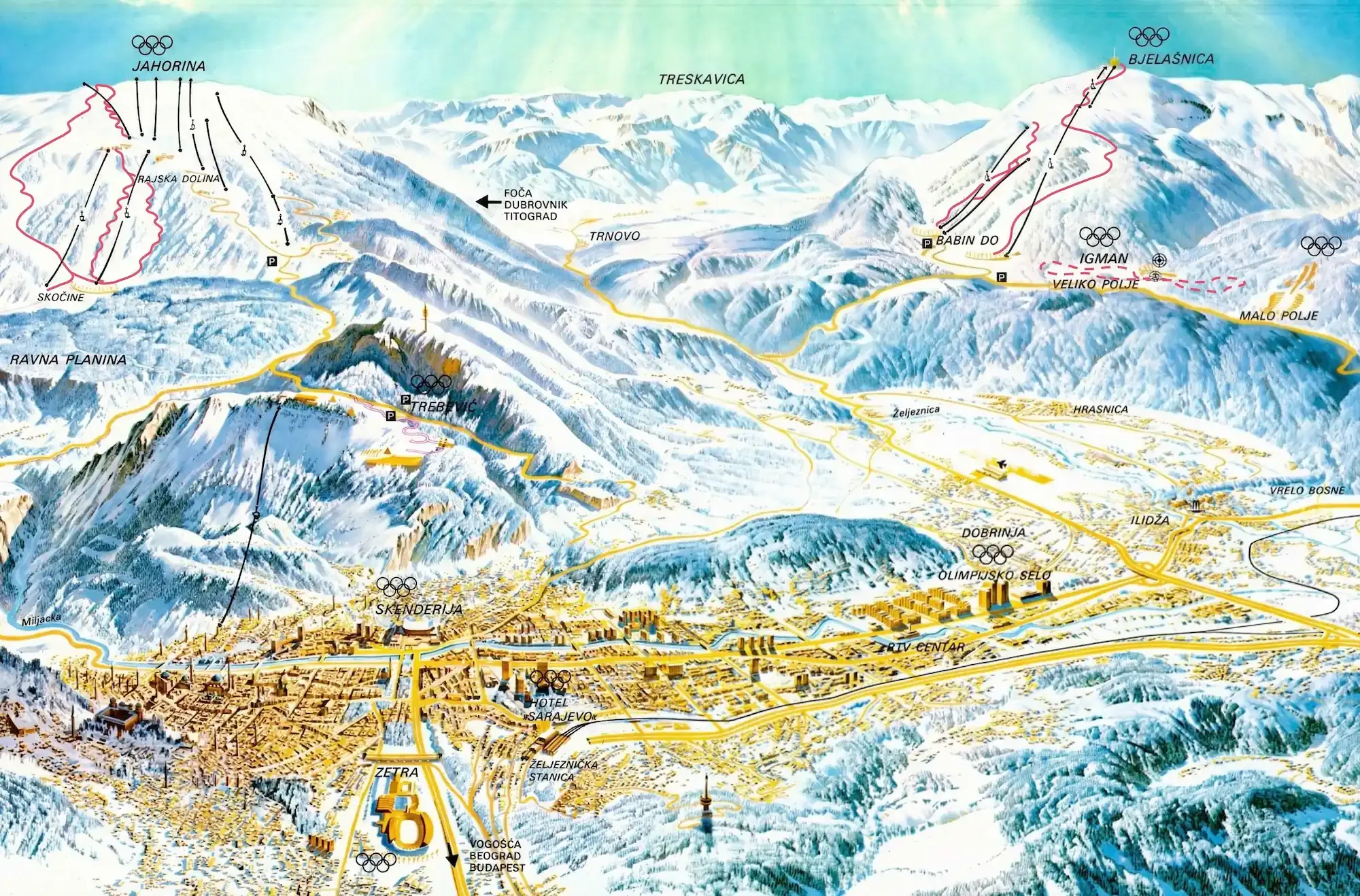 Interaktivní mapa olympijských sportovišť Sarajevo 1984