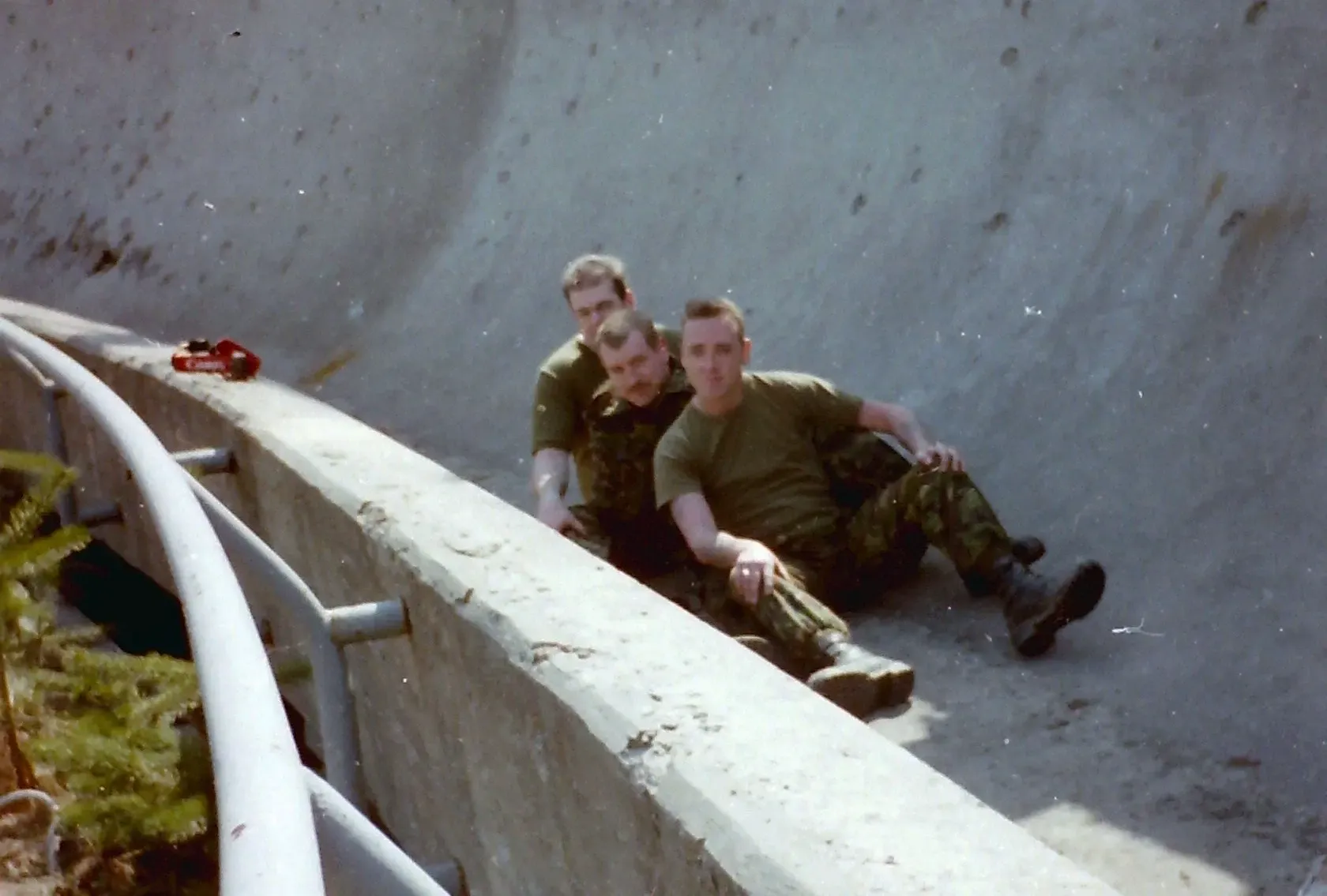 Soldiers at the Trebević Olympic bobsled track in 1999