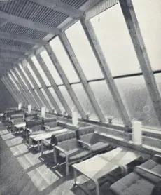 A sunlit common room at Hotel Igman during the 1984 Olympics.