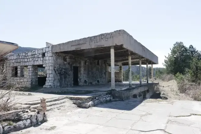 The derelict Trebević cable car mountain station in 2014