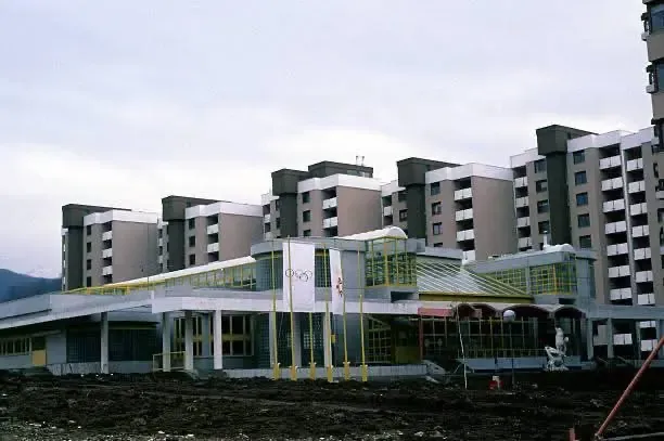 The newly completed Mojmilo Olympic Village hall and residential blocks in 1984