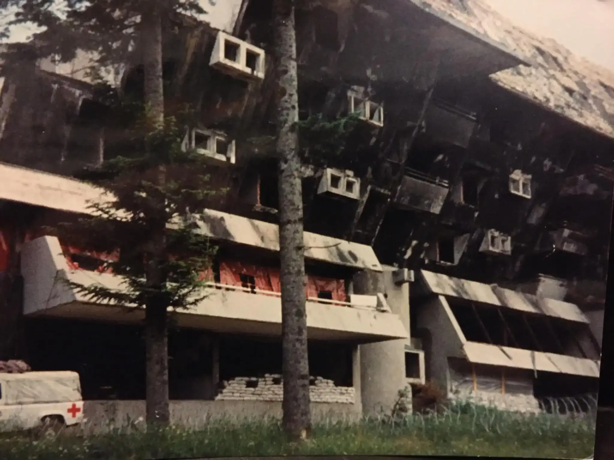 The charred remains of the Hotel Igman in 1995