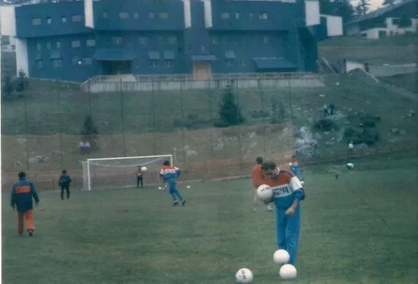 Soccer practice at the Bjelašnica Olympic Press Center in 1984