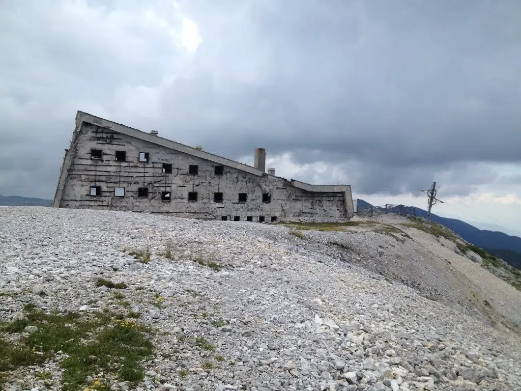 The scarred remains of the Bjelašnica RTV tower in 2017.