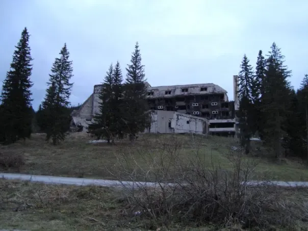 The charred remains of the Hotel Igman on Mount Igman, 1995
